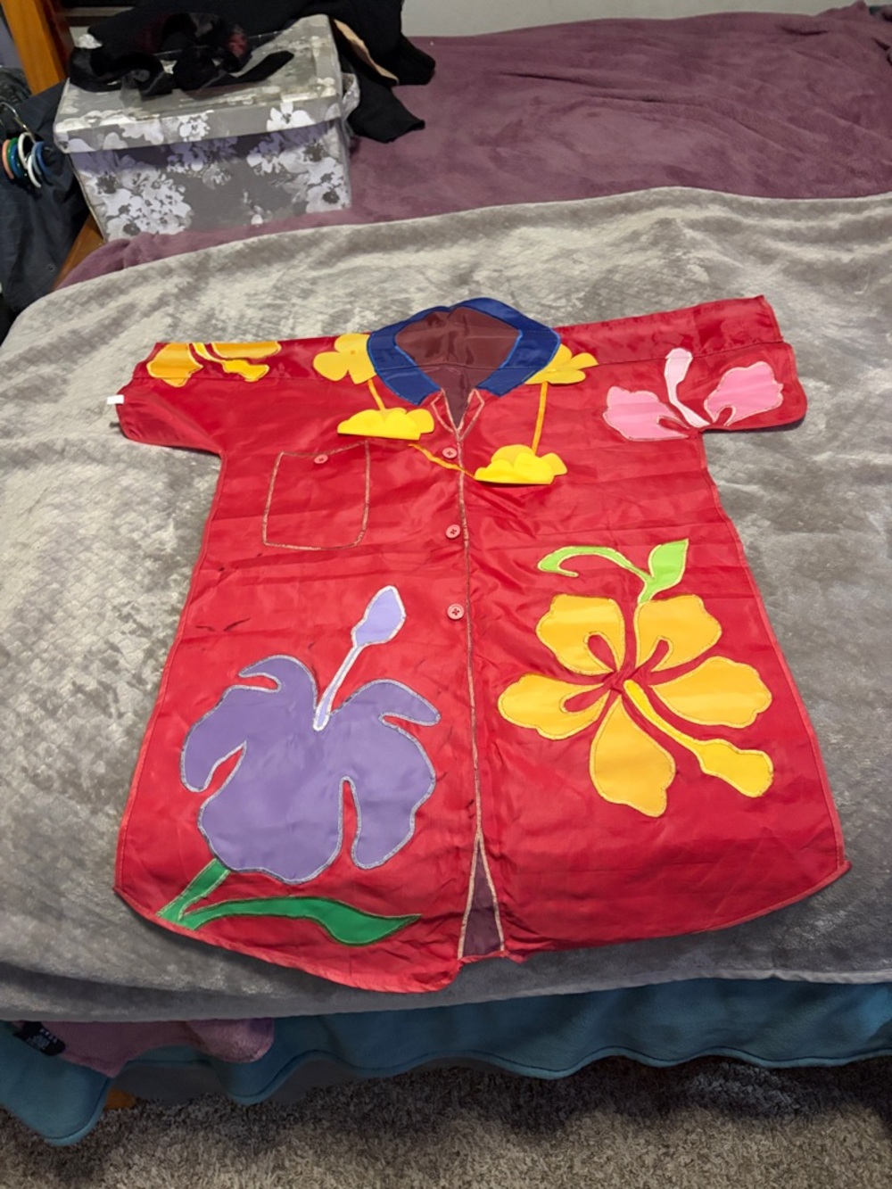 Red Floral Hawaiian Shirt flag decor with Bold Appliqué